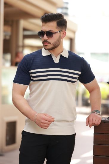 Erkek çizgi Desenli Yakalı Kısa Kollu T-shirt resmi